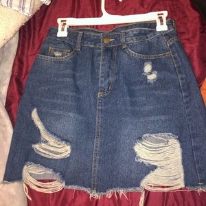 ripped denim skirt